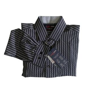 Azaro Uomo Men's Size 2XL Slim Fit Long Sleeve Geometric Button Up Stretch Shirt